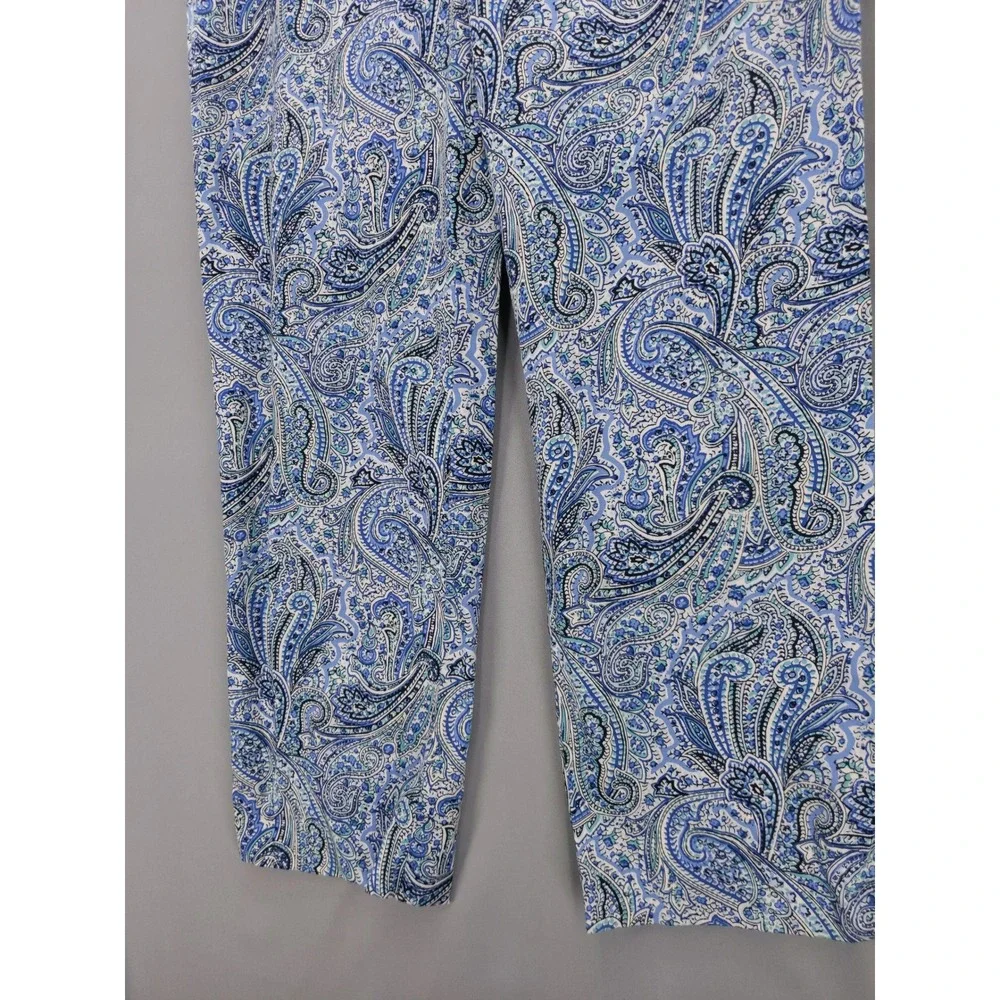 Talbots Heritage Ankle Pants Women 10 Blue Paisley Side Zip Straight Leg‎